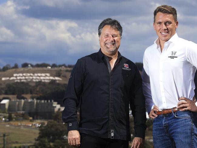 Former Indy Car champion Michael Andretti and Ryan Walkinshaw at Bathurst. Picture: Dylan Robinson