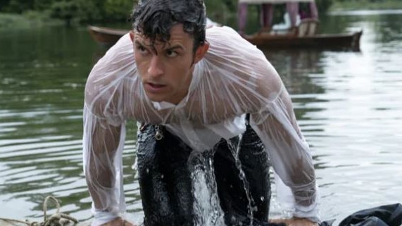 Actor Jonathan Bailey has his very own Mr. Darcy moment in Bridgerton season two. Picture: Netflix/Bridgerton