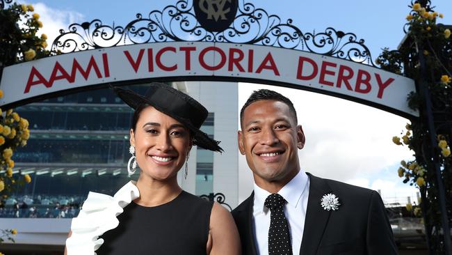 Maria and Israel Folau at the races last year. f