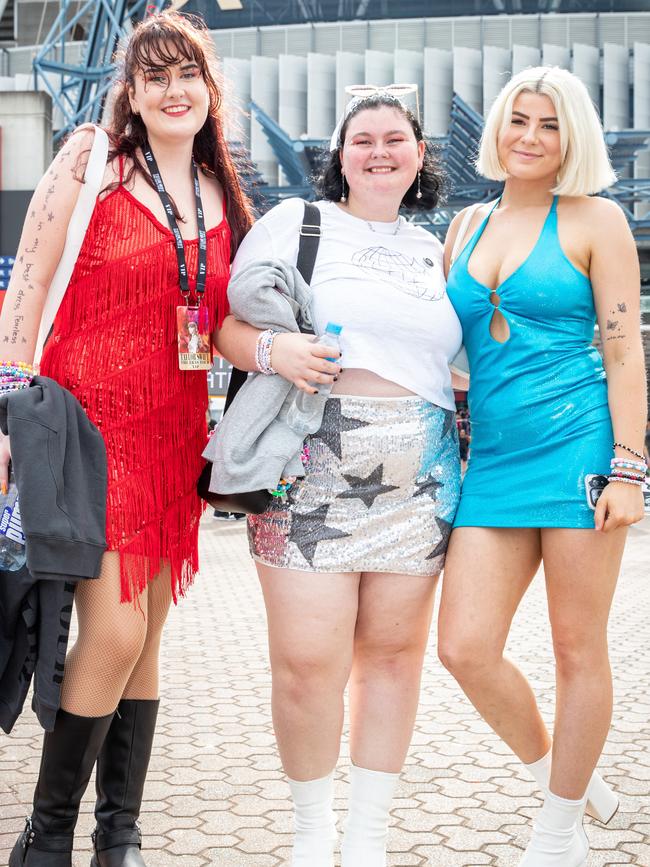 SYDNEY, AUSTRALIA - Daily Telegraph Photos February 26, 2024: Ali, Jacinta and Abby at Taylor Swift's The Eras Tour concert held at Accor Stadium in Sydney. Picture: Christian Gilles