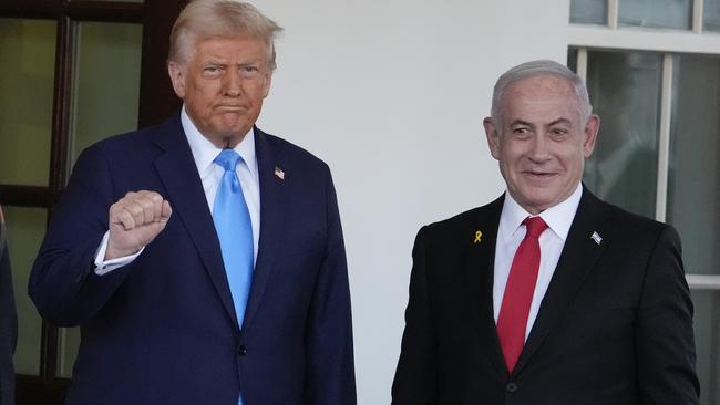 President Donald Trump greets Israeli Prime Minister Benjamin Netanyahu as he arrives at the White House on Tuesday. Picture: AFP