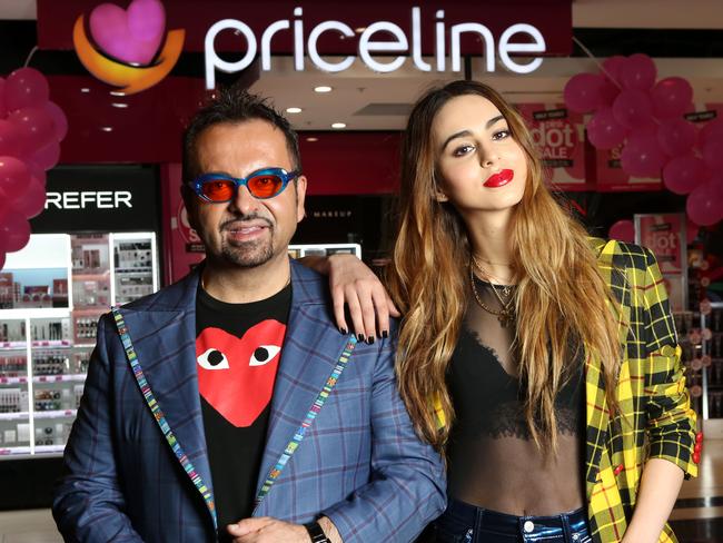 Napoleon Perdis, pictured with his eldest daughter Lianna, outside a Priceline store in Sydney last year. Picture: James Croucher