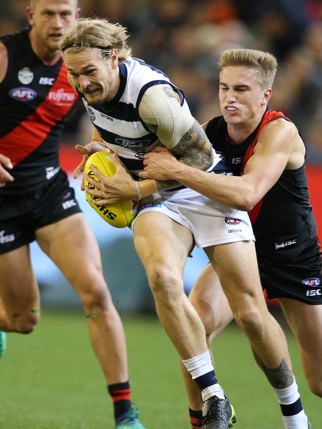 Essendon's Matt Guelfi typifies his club’s pressure. Pic: Michael Klein