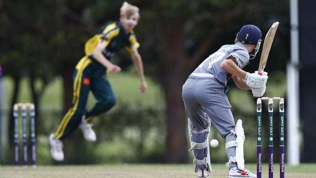 Wests Joseph Vandenbergh bowling to Benjamin Leroux Miny. Picture: Michael Gorton