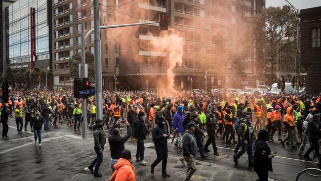 The normally empty city streets fill with protesters. Picture: Getty Images