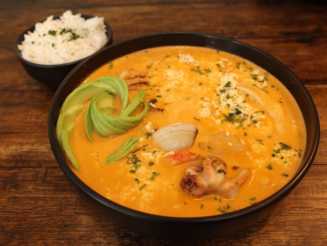 Papelon’s cazuela de mariscos is swimming with fresh seafood fished from Footscray Market. Picture: David Caird