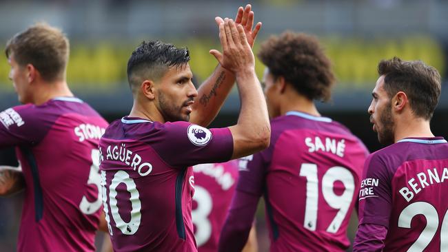 Sergio Aguero of Manchester City celebrates.