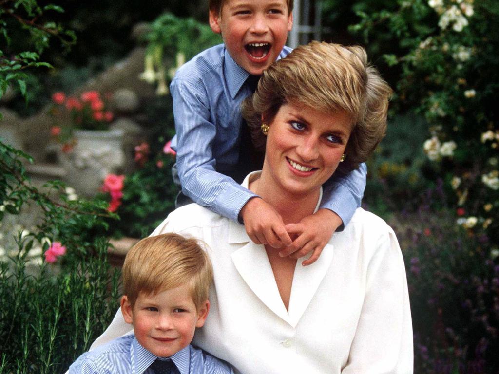 Prince William and Prince Harry with their mum in 1988.