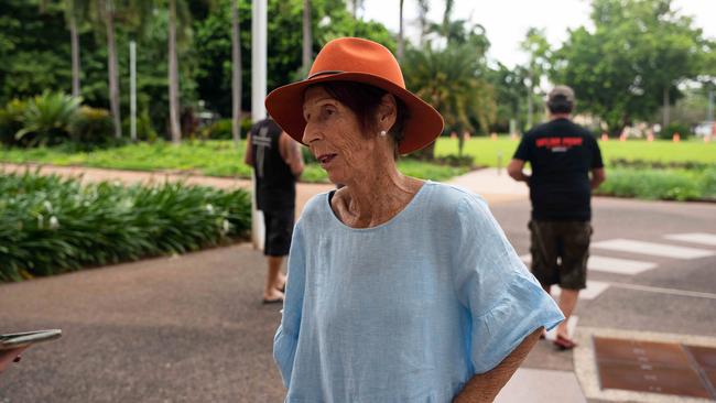 Val Gray was among the Territorians gathered outside Parliament House for a rally against violent crime in the NT. Picture: Pema Tamang Pakhrin