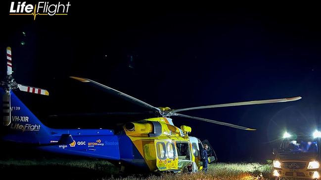 The Roma-based LifeFlight Surat Gas Aeromedical Service helicopter crew has airlifted a teenager to hospital, after she was involved in a horse-riding incident in the Banana Shire on April 13, 2023. Picture: LifeFlight