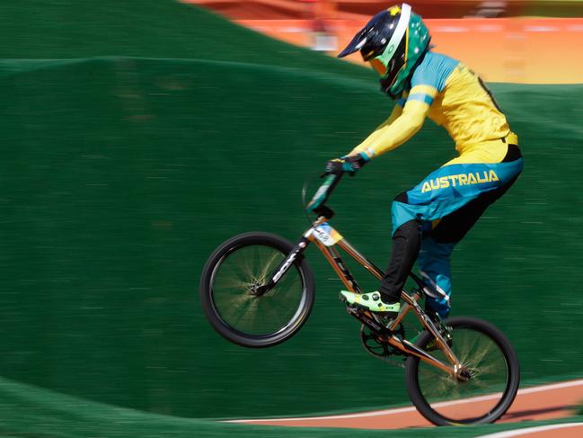 RIO DE JANEIRO, BRAZIL - AUGUST 17: Caroline Buchanan of Australia competes in the Cycling - BMX Women's Seeding Run on day 12 of the Rio 2016 Olympic Games at The Olympic BMX Centre on August 17, 2016 in Rio de Janeiro, Brazil. (Photo by Jamie Squire/Getty Images)