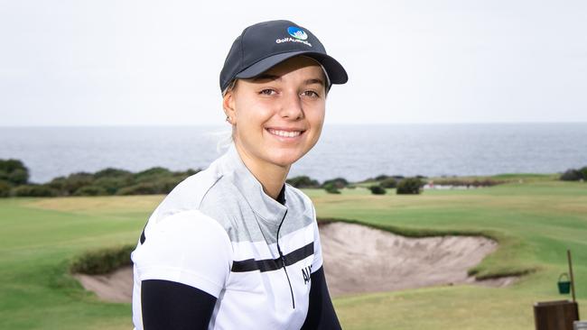 AAP / Southern CourierGolfer Stephanie Kyriacou poses for a photo at  St Michaels Golf Club, Little Bay on Tuesday, 3 March 2020. Stephanie Kyriacou has just turned pro and is heading os for a range of major events.( AAP Image / Monique Harmer)