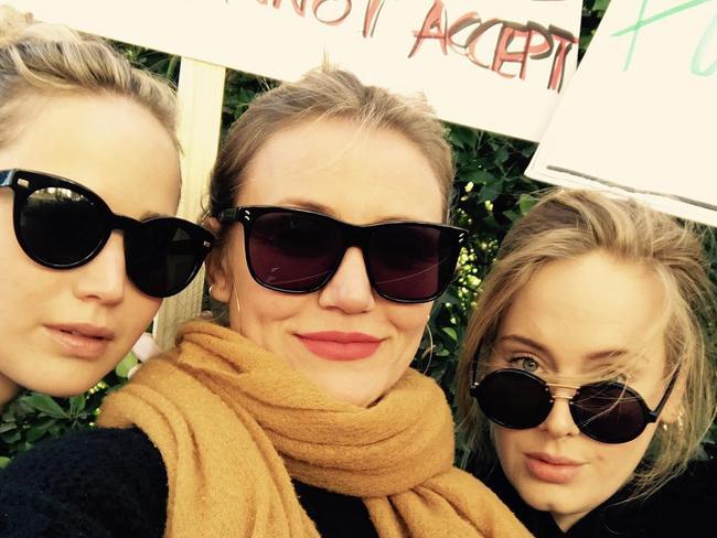 Cameron Diaz with Women's Marchers Jennifer Lawrence and Adele. Picture: Instagram @adele