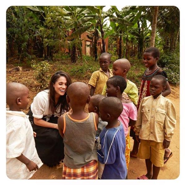 Meghan Markle speaks with children of Rwanda while visiting with World Vision Canada. Picture: Supplied/ Meghan Markle Instagram