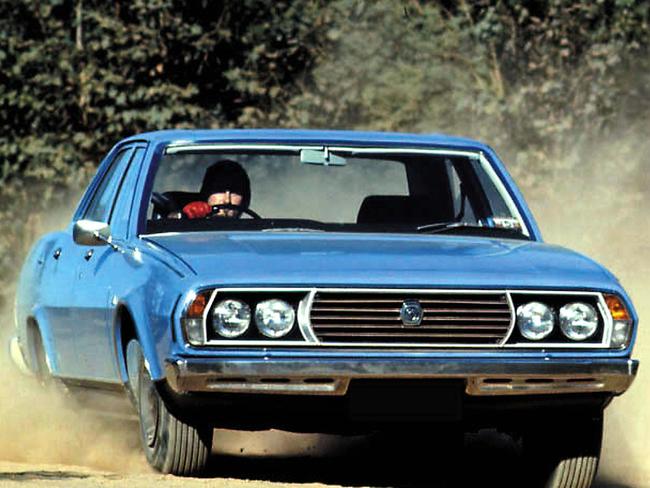 A 1973 Leyland P-76 sedan, driven by a man with some snazzy driving gloves from the era. Picture: News Corp Australia