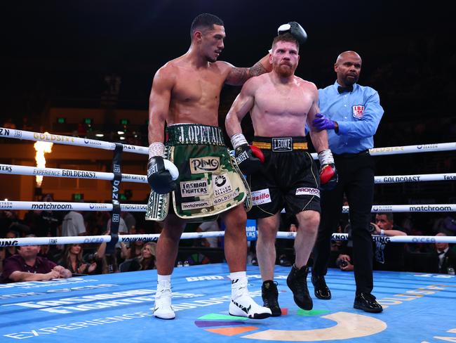 GOLD COAST, AUSTRALIA - JUNE 08: Jai Opetaia of Australia reacts after victory in his IBF Cruiserweight Title bout against Claudio Squeo of Italy at Gold Coast Convention and Exhibition Centre on June 08, 2025 in Gold Coast, Australia. (Photo by Chris Hyde/Getty Images)