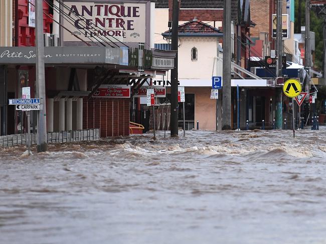 Lismore CBD is flooded after the Wilson River breached its banks early Friday. Picture: Dave Hunt