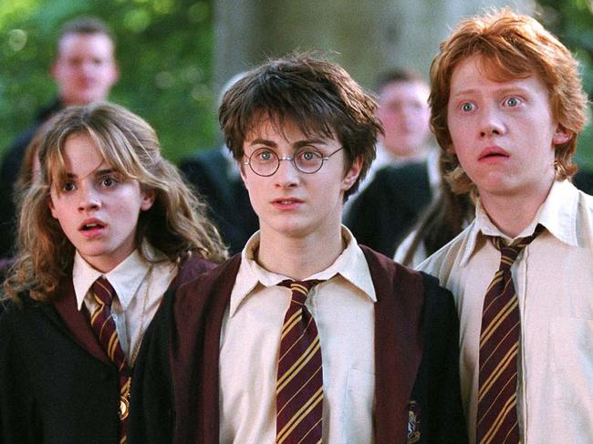 in this image released by Warner Bros., from left, Emma Watson as Hermione Granger, Daniel Radcliffe as Harry Potter and Rupert Grint as Ron Weasley are shown in a scene from 'Harry Potter and the Prisoner of Azkaban.' (AP Photo / Warner Bros., Murray Close)