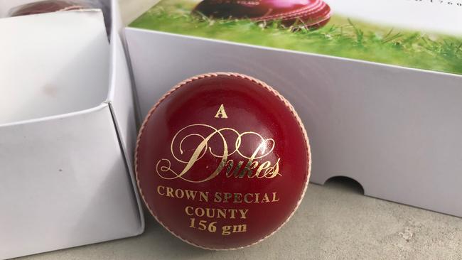 The Dukes cricket ball used in Sheffield Shield matches in Australia in recent times. Picture: Supplied.