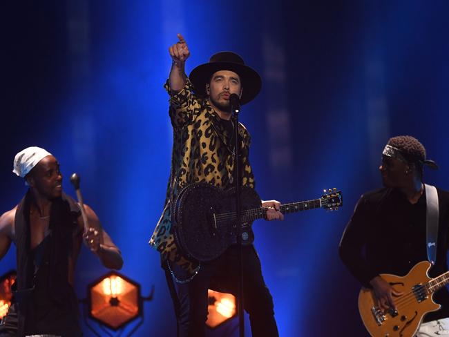 The Netherlands' singer Waylon performs the song Outlaw In 'Em. Picture: AFP