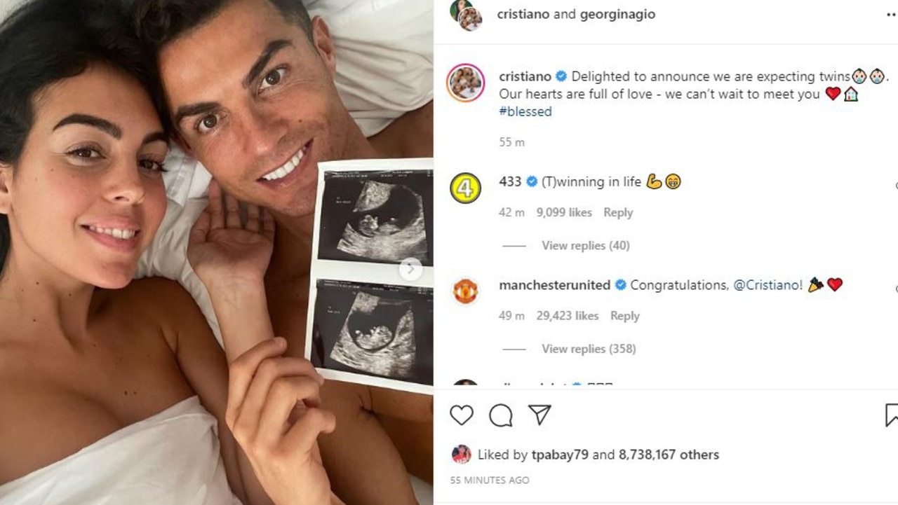 Cristiano Ronaldo and Georgina Rodrigeuz are having twins.