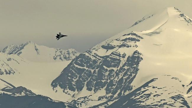 An Indian fighter on patrol over Leh, Ladakh, on Thursday. Picture: AFP