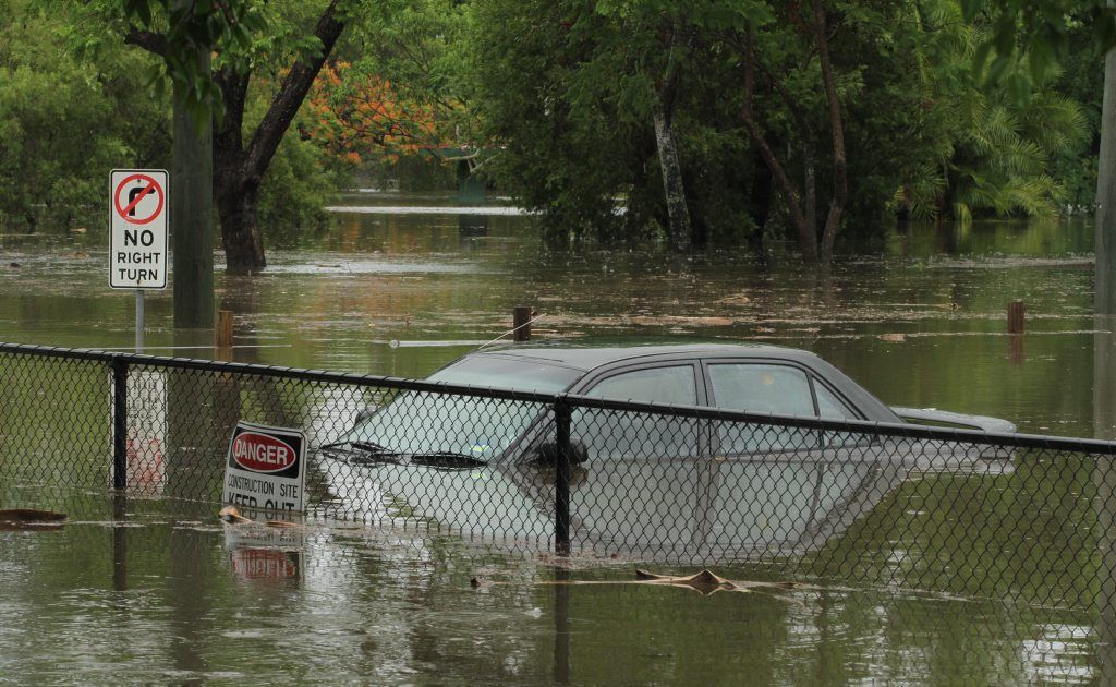 Submerged vehicle in the Woolworths car park. Photo: Robyne Cuerel / Fraser Coast Chronicle. Picture: Robyne Cuerel