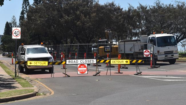 Works on the Bargara Esplanade saw one lane of traffic closed on Tuesday.