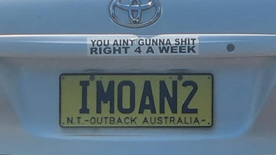 NT funny number plate, IMOAN2. Picture: Facebook / Damien Edwards