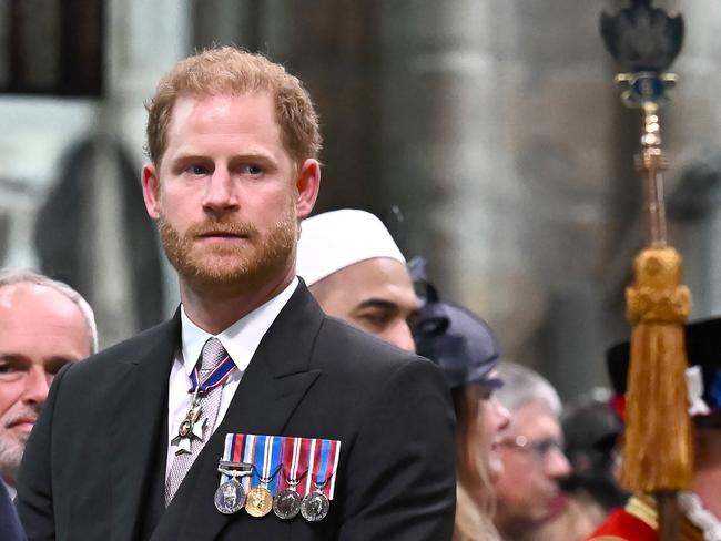 LONDON, ENGLAND - MAY 06: Prince Harry, Duke of Sussex attends the Coronation of King Charles III and Queen Camilla on May 6, 2023 in London, England. The Coronation of Charles III and his wife, Camilla, as King and Queen of the United Kingdom of Great Britain and Northern Ireland, and the other Commonwealth realms takes place at Westminster Abbey today. Charles acceded to the throne on 8 September 2022, upon the death of his mother, Elizabeth II. (Photo by Ben Stansall  - WPA Pool/Getty Images)