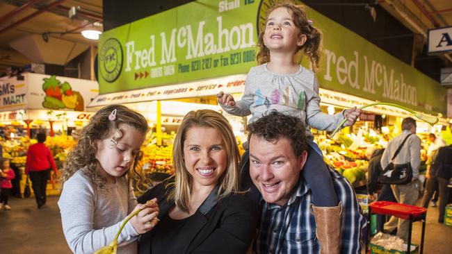 Andrew ‘Cosi’ Costello with his family in Central Market. Picture: John Kruger