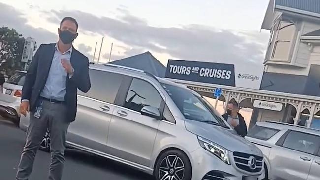 Footage of the incident made the rounds online in recent days, showing the group use their own vehicles to attempt to block the New Zealand Prime Minister. Picture: Supplied