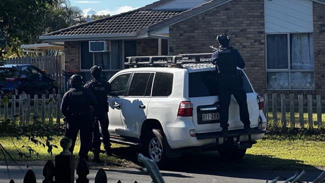 Armed officers at the scene of a drug bust at Trilby St, Morayfield home. Picture: Contributed