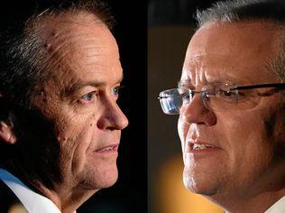 Bill Shorten and Scott Morrison. Picture: BIANCA DE MARCHI/TRACEY NEARMY