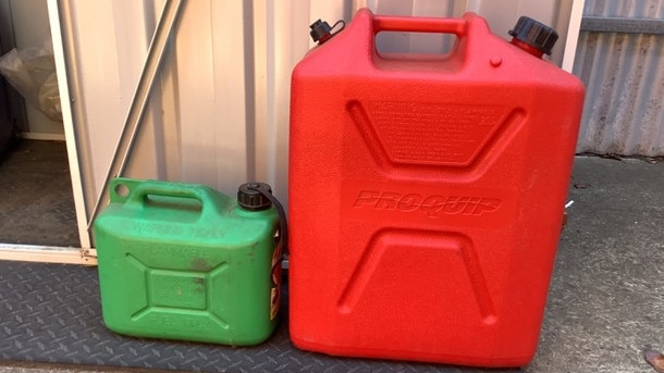 Michael Dunn’s two containers totalling 25 litres, he was charged for 29.79 litres. Picture: Supplied