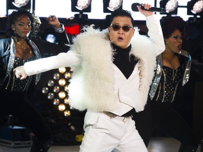 Still dancing ... Psy performs his famous Gangnam Style dance in Times Square for New Year's Eve celebrations on Dec. 31, 2012 in New York. Picture: AP