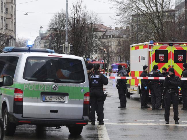 Police and emergency services operate after a car apparently drove into demonstrators marching in the city centre. Picture: Getty Images