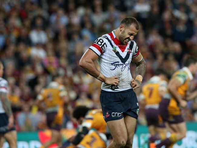 A devestated Blake Ferguson during the NRL Preliminary Final between the Brisbane Broncos and the Sydney Roosters at Suncorp Stadium, Brisbane. Pics Adam Head