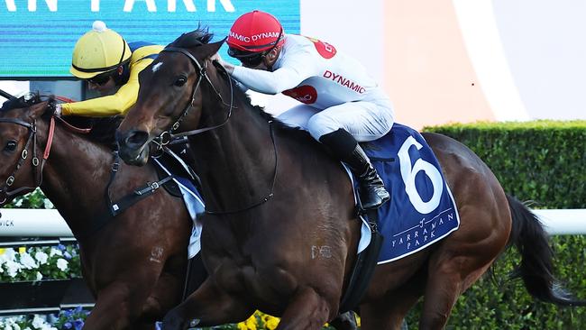 SYDNEY, AUSTRALIA - SEPTEMBER 21: James McDonald riding  I Am Me wins Race 9 Yarraman Park The Shorts during "Sydney Surf To Turf Day" - Sydney Racing at Royal Randwick Racecourse on September 21, 2024 in Sydney, Australia. (Photo by Jeremy Ng/Getty Images)