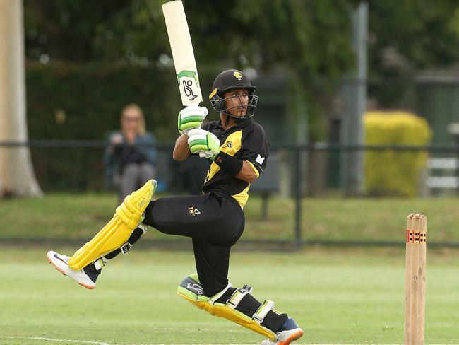 Waratah recruit Yash Pednekar while batting for Richmond during the 2020-21 season in Melbourne. Picture: Hamish Blair