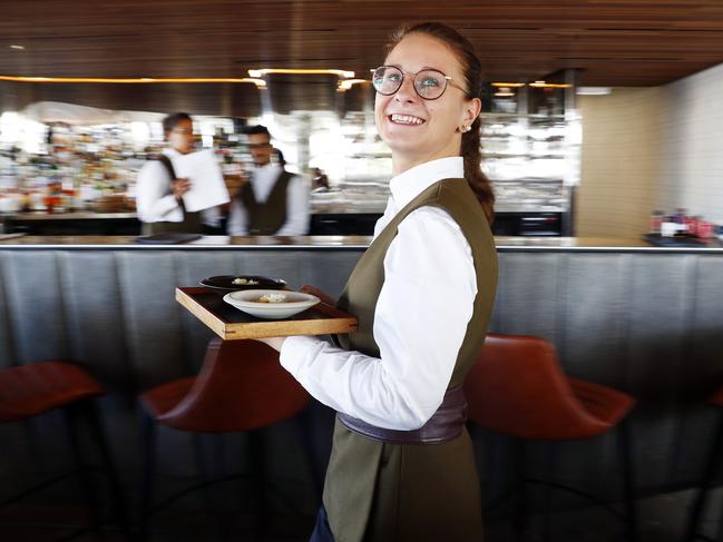 Quay waitress Pauline Ferrara serves the new pasta dish. Picture: Sam Ruttyn