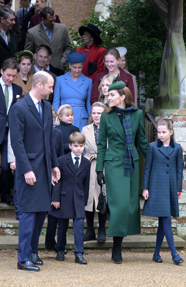 Prince William, Prince Louis, Princess Catherine, and Princess Charlotte attend the 2024 Christmas Morning Service at St Mary Magdalene Church. Picture: Jordan Peck/Getty Images