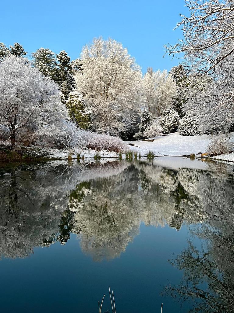 Snow made for a beautiful morning in the Hillandale Gardens in Yetholme, NSW.