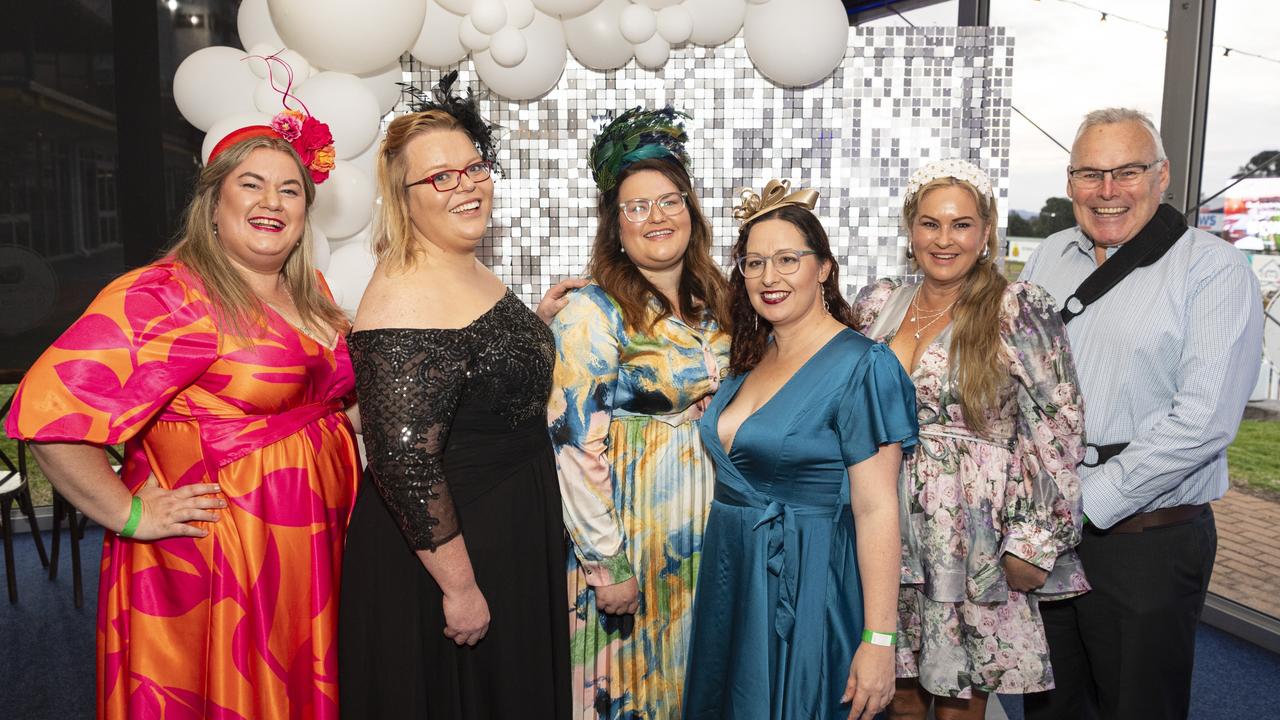 Emergency Services race day organising committee members (from left) Joscelyn Carlos, Shoena Wotherspoon, Lucy Tolcher, Mary Cole, Leah Thompson and Stephen Thompson at Clifford Park, Saturday, August 10, 2024. Picture: Kevin Farmer