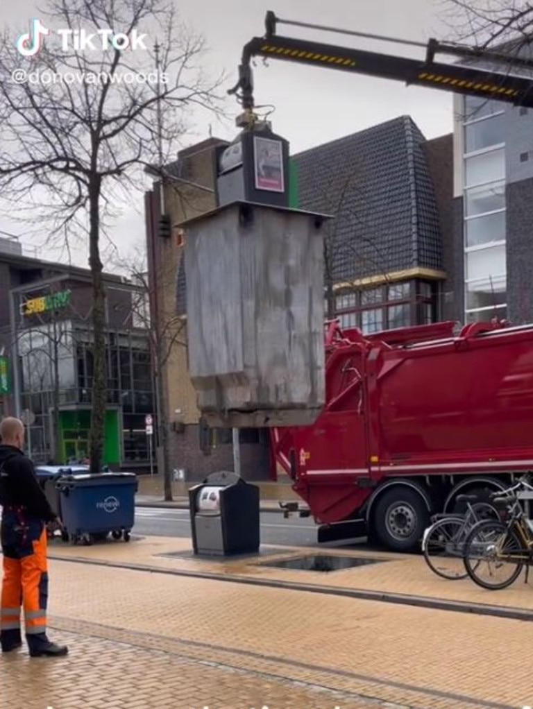 The bins are attached to large storage containers. Picture: Donovan Woods/TikTok