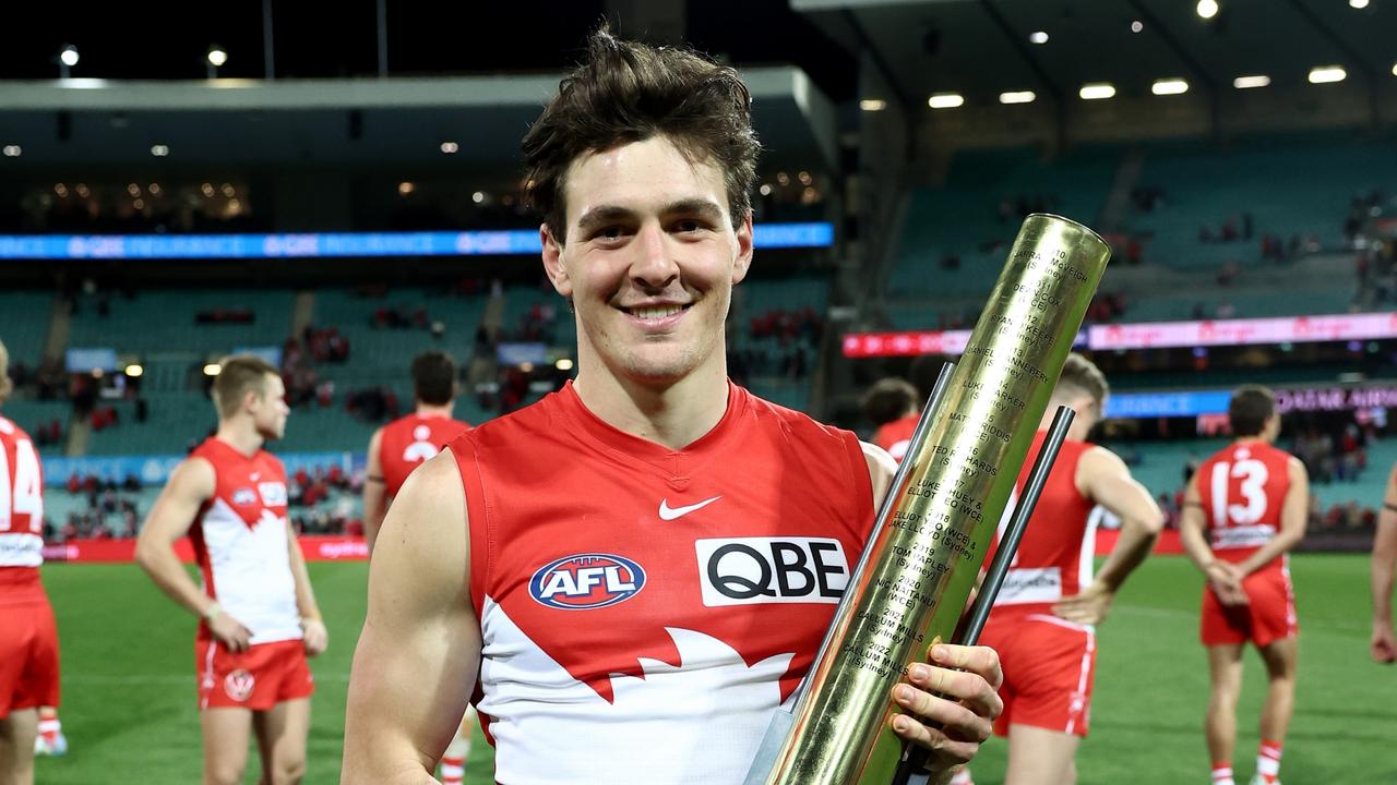 Errol Gulden poses after winning the best on ground award.