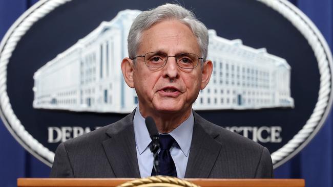 US Attorney-General Merrick Garland announces charges against 13 individuals, including members of the Chinese intelligence and their agents, for alleged efforts to unlawfully exert influence in the US for the benefit of the government of China. Picture: Getty Images