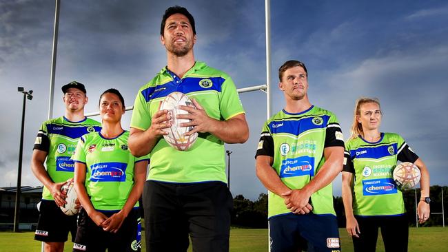 New Tweed Coast coach Brent Kite with some of his players. Picture: Scott Powick