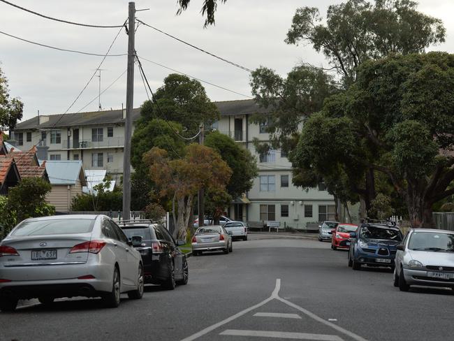 The existing run-down public housing at the end of Airlie St, Brighton. Picture: Chris Eastman