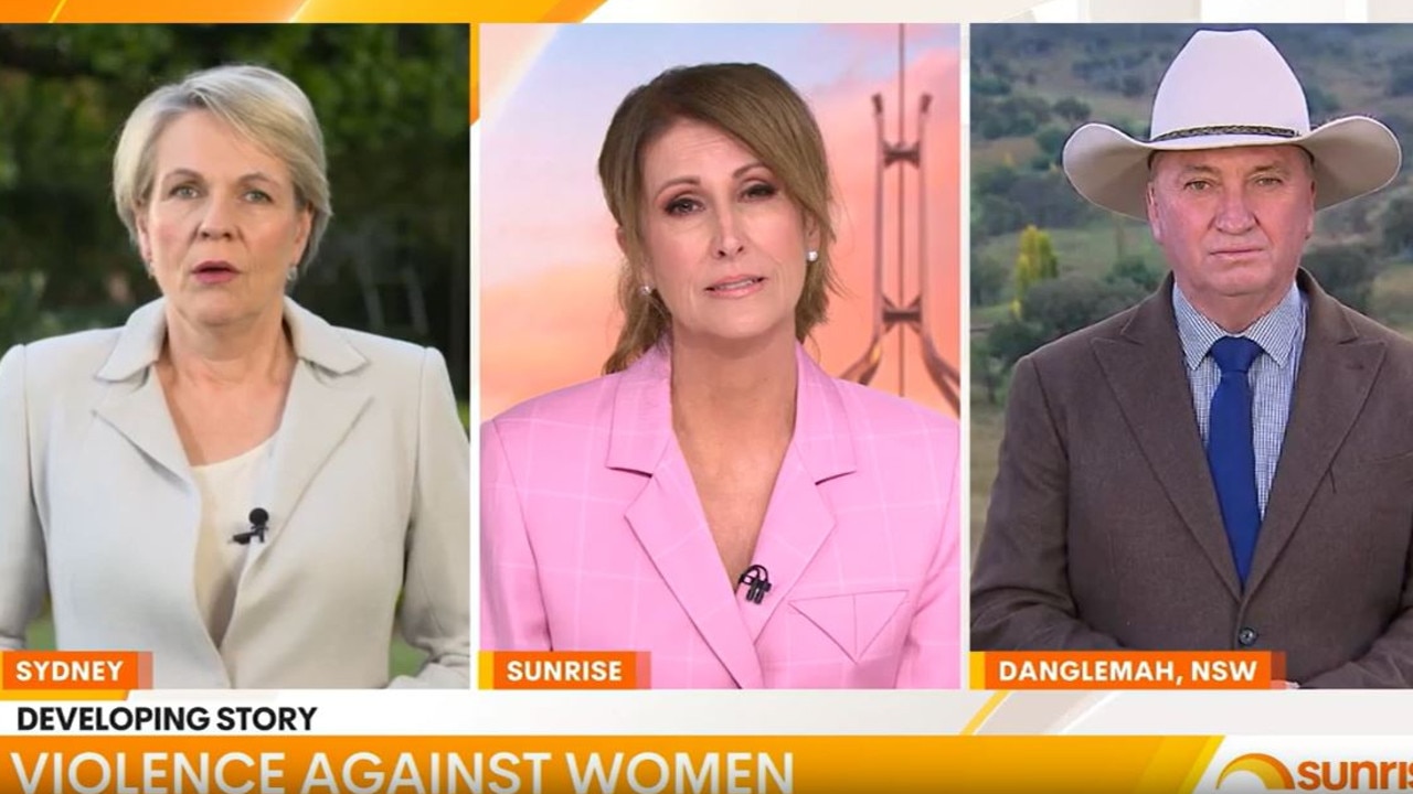 Tanya Plibersek, Nat Barr and Barnaby Joyce on Sunrise today.